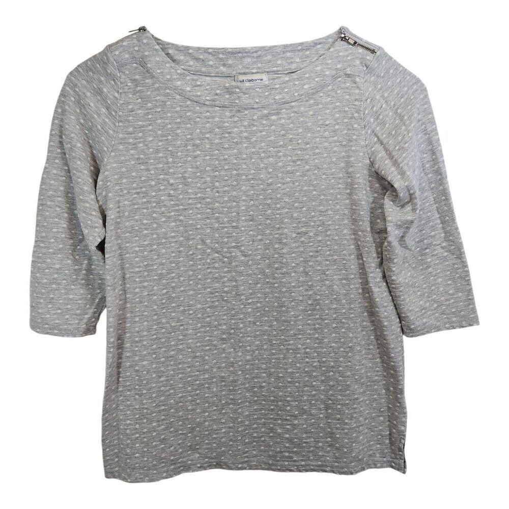 Liz Claiborne Weekend Knit Polka Dot 3/4 Sleeve Top Shoulder Zip Size XL